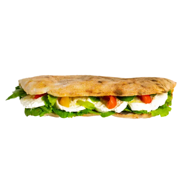 Panini Il Tricolore — mozzarella di bufala, roșii cherry, mix salată, sos pesto, ulei de măsline extravirgin