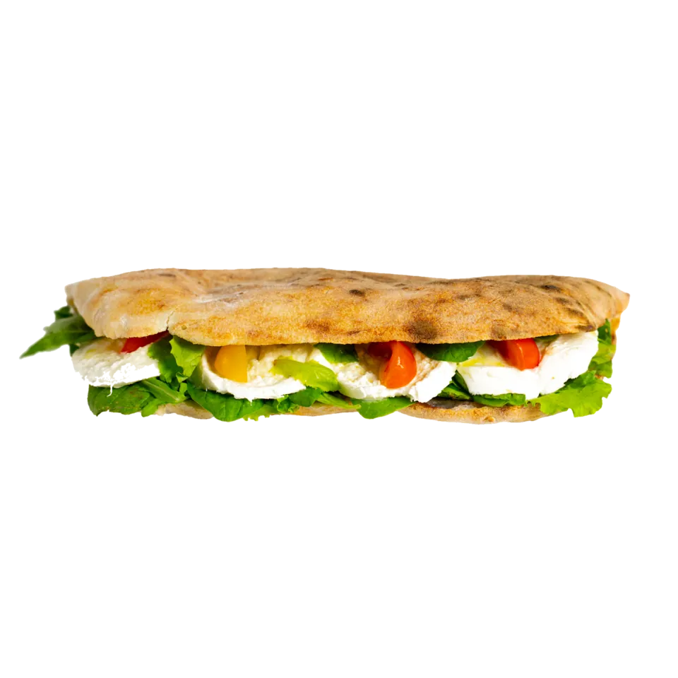Panini Il Tricolore — mozzarella di bufala, roșii cherry, mix salată, sos pesto, ulei de măsline extravirgin