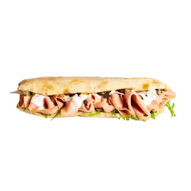 Panini Jamm’ Ja — prosciutto di Parma, salam Napoli, pancetta, cremă de cartofi, cremă de ceapă, năut, ardei copt, mix salată