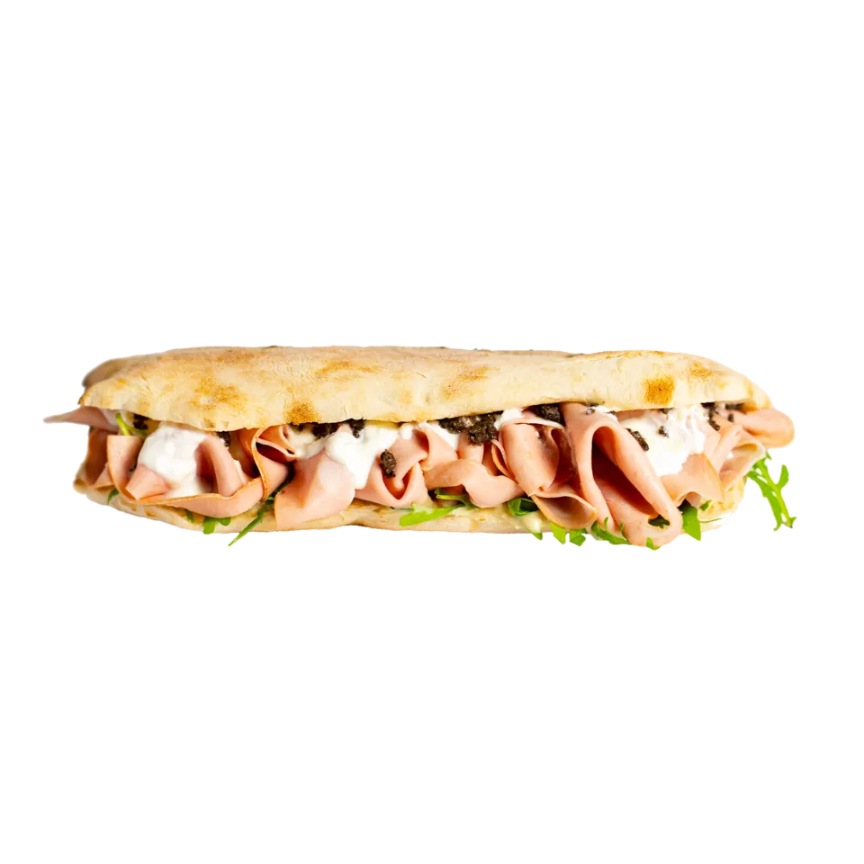 Panini Jamm’ Ja — prosciutto di Parma, salam Napoli, pancetta, cremă de cartofi, cremă de ceapă, năut, ardei copt, mix salată