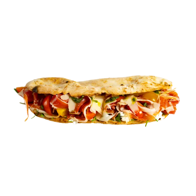 Panini Nonna Mia — prosciutto di Parma, cremă de ceapă, roșii cherry, rucola, parmezan