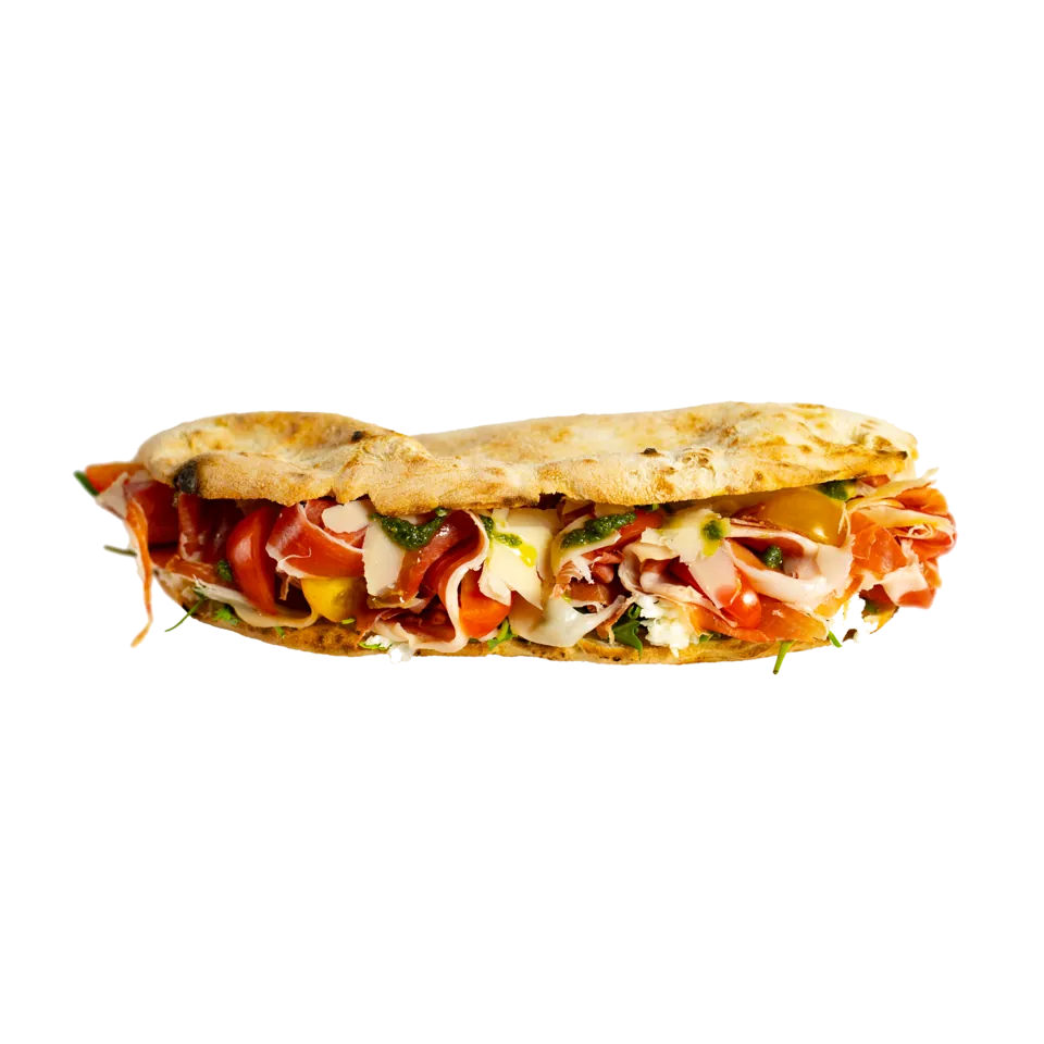 Panini Nonna Mia — prosciutto di Parma, cremă de ceapă, roșii cherry, rucola, parmezan