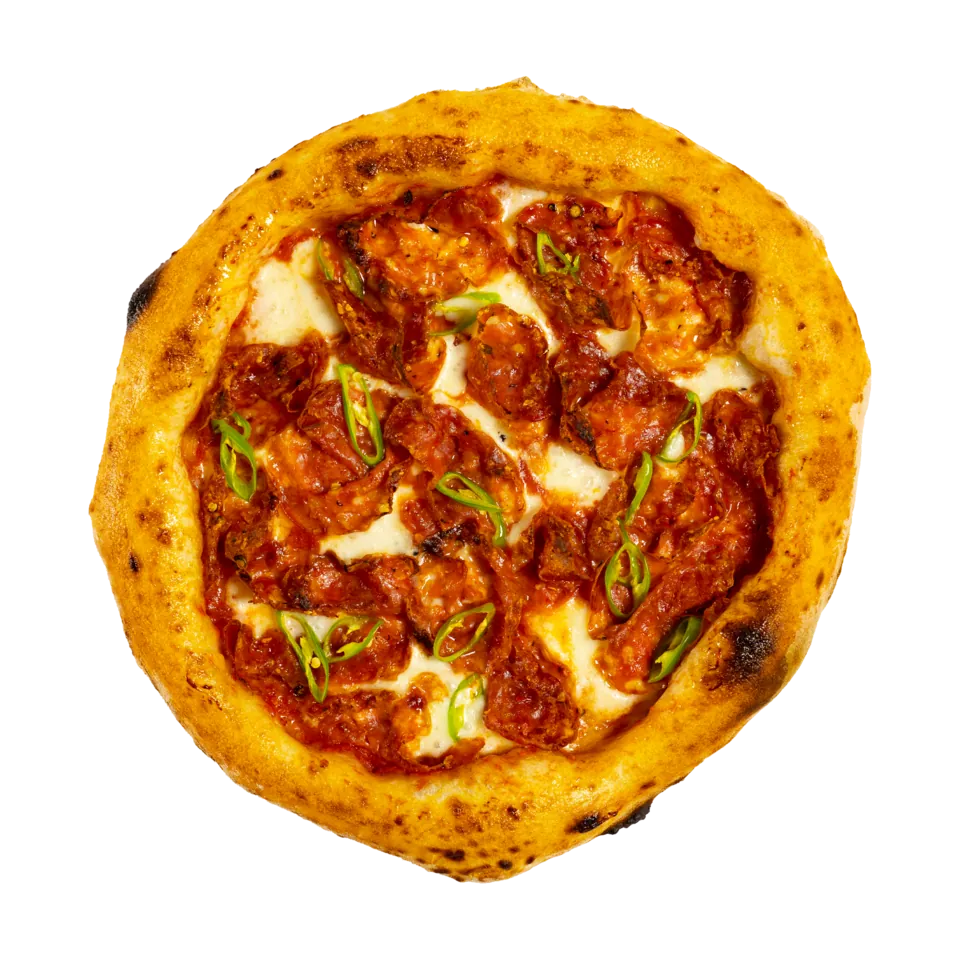 Pizza Salami Picante — sos de roșii San Marzano, fior di latte, salam pepperoni, ardei iute, ulei de măsline extravirgin